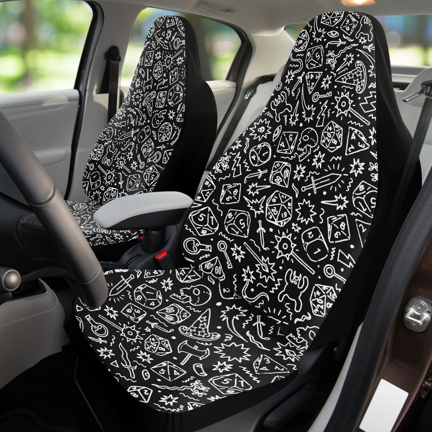 Dungeon Cruisin' | Black & White | Car Seat Cover - Car Seat Cover - AOP - Ace of Gnomes - SBCSC-543392-Standard