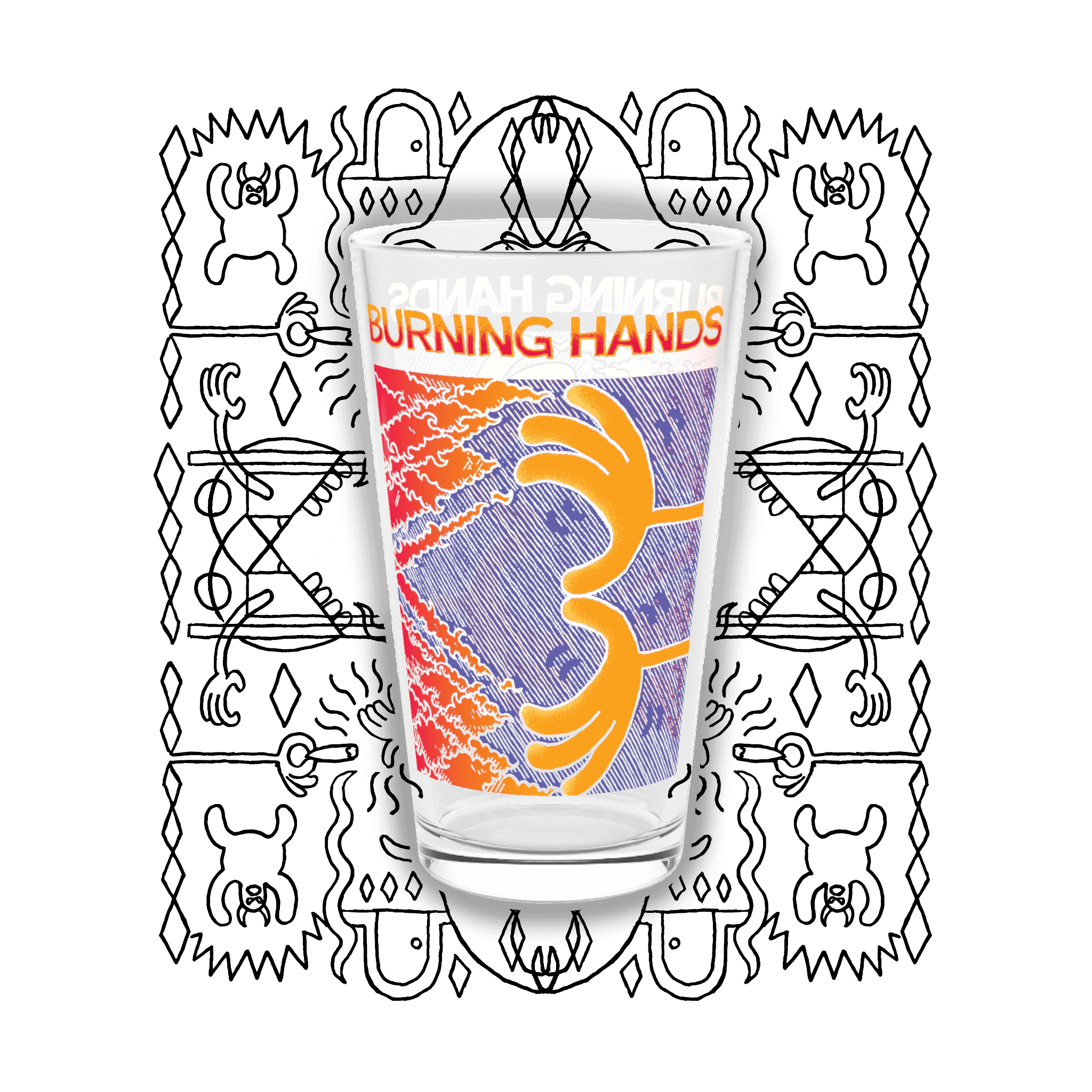 Burning Hands | Pint Glass, 16oz - Drinkware Sets - Ace of Gnomes - 31464156864374110694