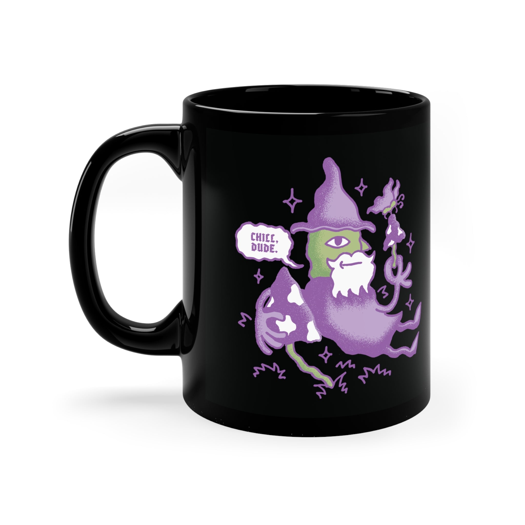 Chill, Dude! | 11oz Black Mug - Mug - Ace of Gnomes - 36643832569740226937